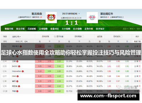 足球心水指数使用全攻略助你轻松掌握投注技巧与风险管理